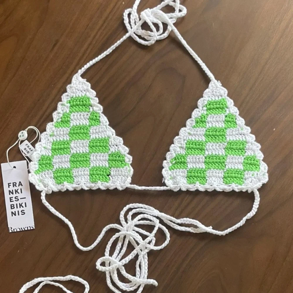 Frankie's Bikinis Green & White Checkered Crochet Bikini - Picture 3 of 5